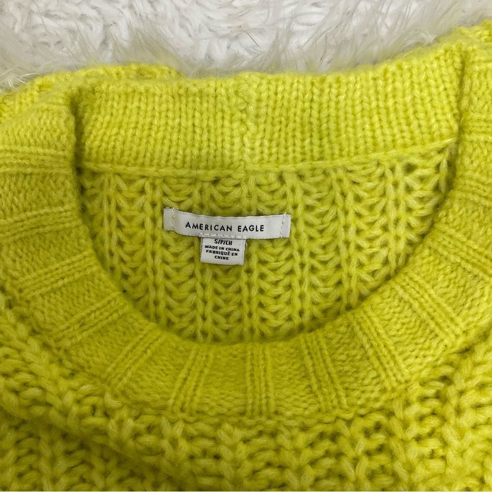 American Eagle Outfitters neon lime  yellow chunky knit sweater S - Picture 6 of 8
